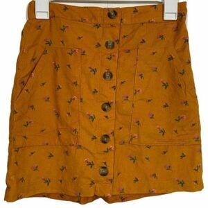 American Eagle Gold Floral Button Up Skirt